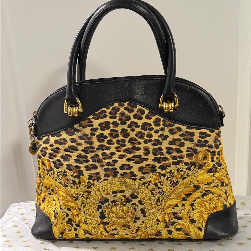 Versace Elegant Black and Gold Handbag